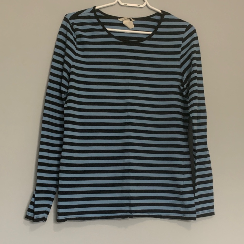 H&M basic Blue Striped stretch long sleeve Tee - Navy and denim blue